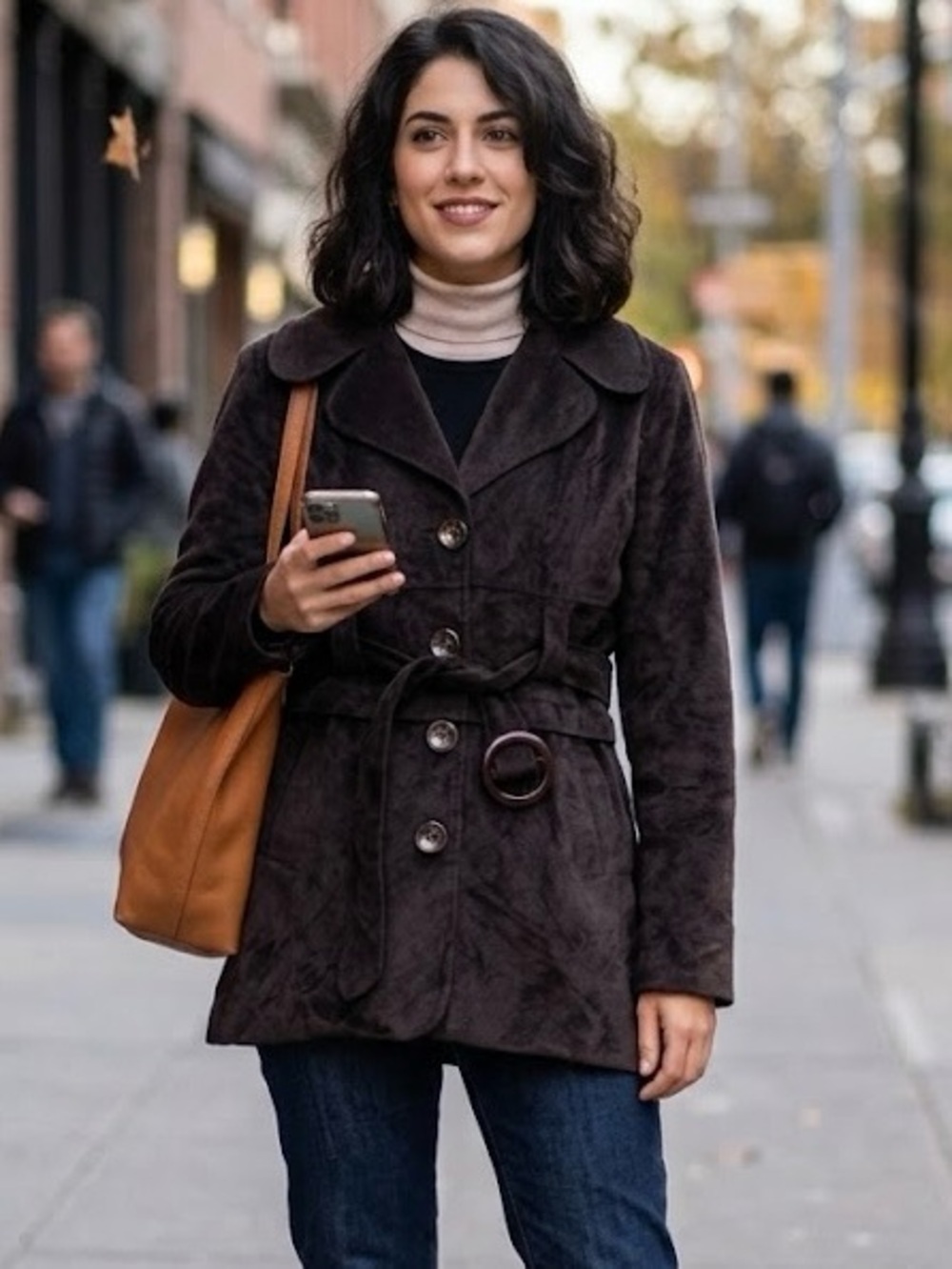 Laestur Urban Utility Chocolate Brown Belted Soft Faux Suede Coat Jacket Luxury